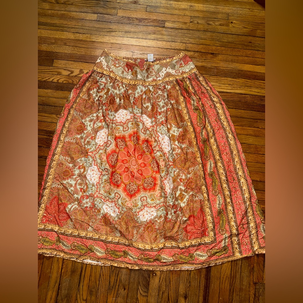 House Of Harlow 1960 Orange Boho Paisley Pull On Linen Maxi Skirt Size Large